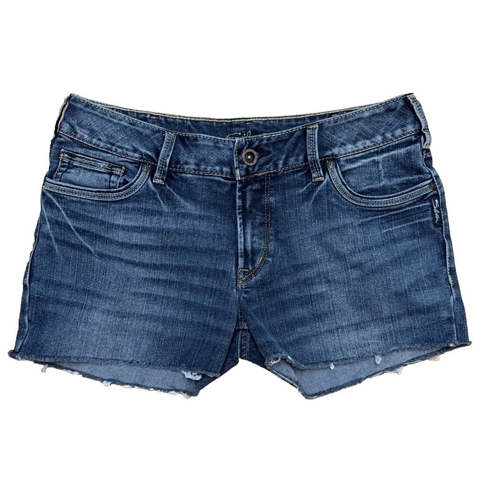 Silver Jeans Suki Denim Shorts Women 28 Blue Mid Rise Cut Off Embroidered Pocket - Picture 1 of 16